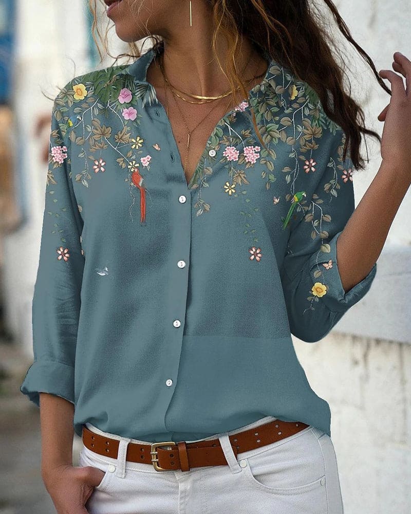 Isabeau - Blouse met Lange Mouwen en Bloemenprint