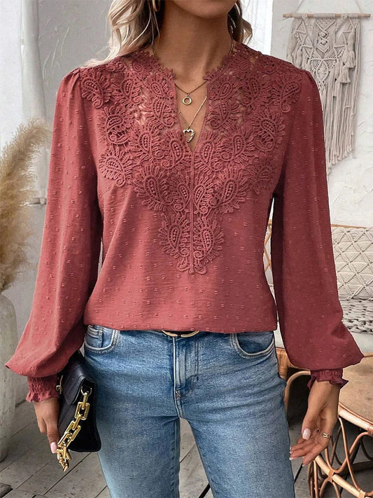 Rosa - Luxe Kanten Blouse met V-hals
