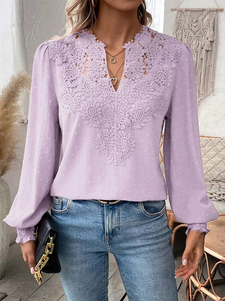 Rosa - Luxe Kanten Blouse met V-hals
